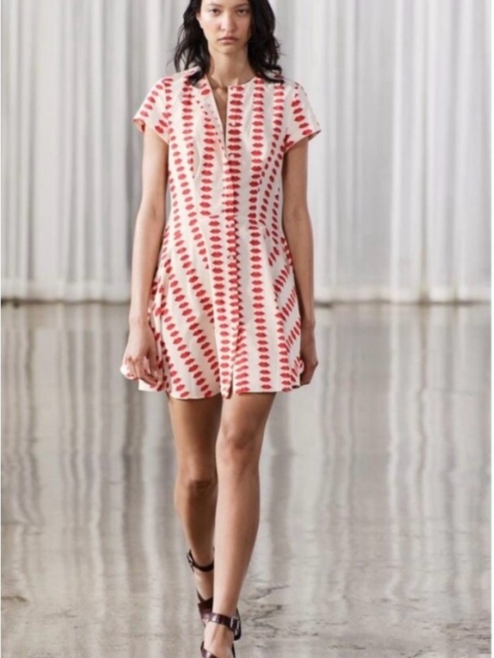 Zara Collection Red Lips Skater Dress with Red waist Bow - Picture 1 of 5